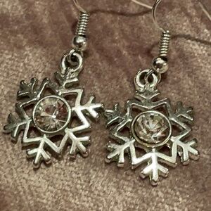 Snowflake Earrings Silver One Center Rhinestone